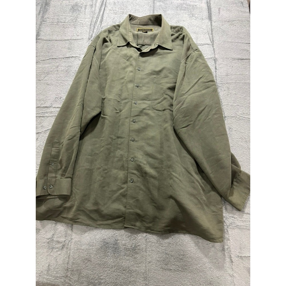 George Foreman Button Down Shirt Mens 4XLT Tall Green Rayon Blend Dress Shirt